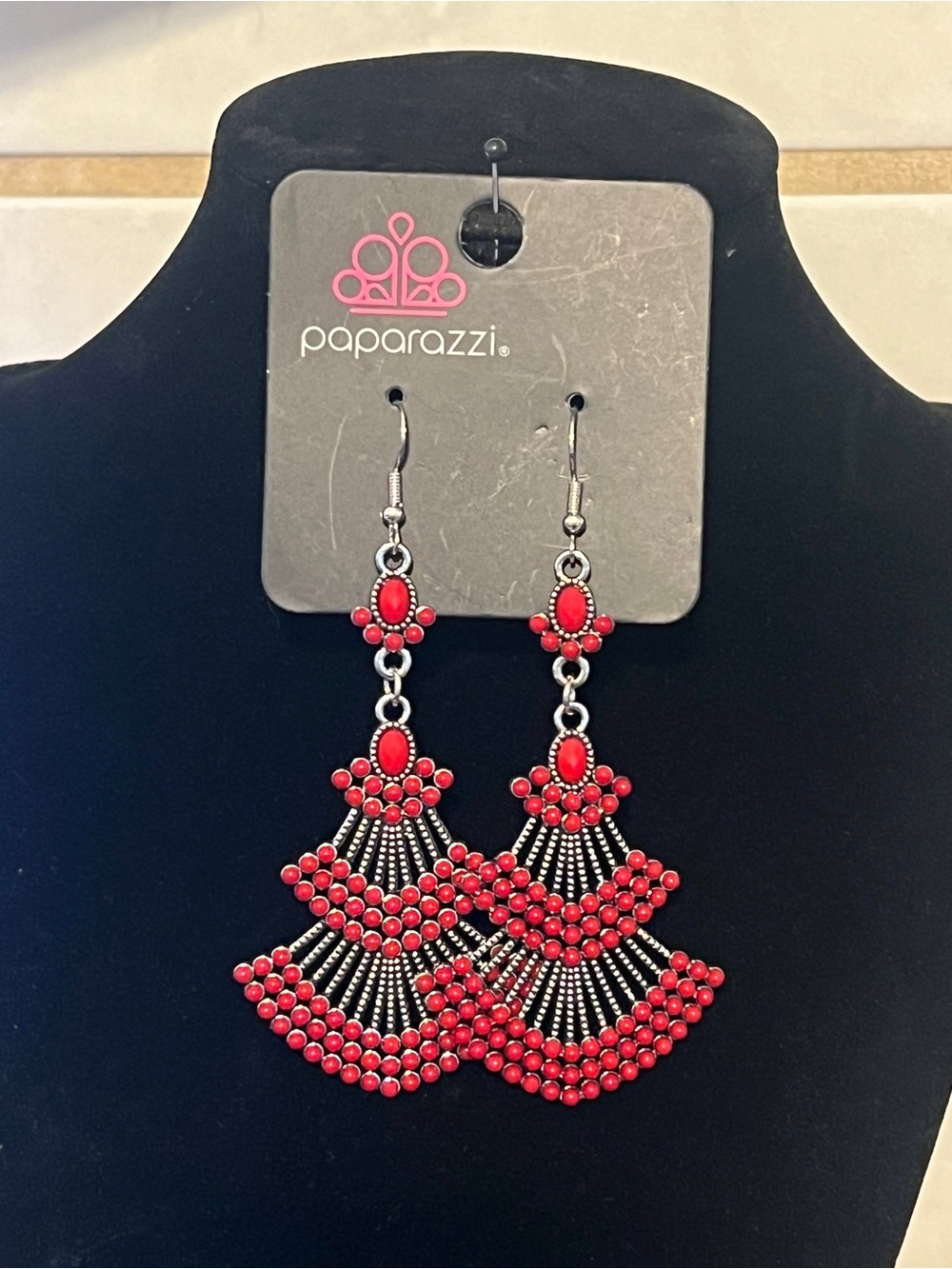 Paparazzi Red Layered Beaded Chandelier Earrings